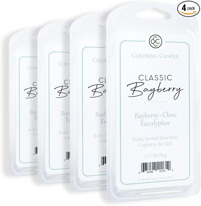 Colonial Candle Bayberry Scented Wax Melts, Wax Melt Warmer Cubes, Long Lasting Scented Wax Warmer Cubes, 4 Pack, 6 Cubes Each - Made in The USA