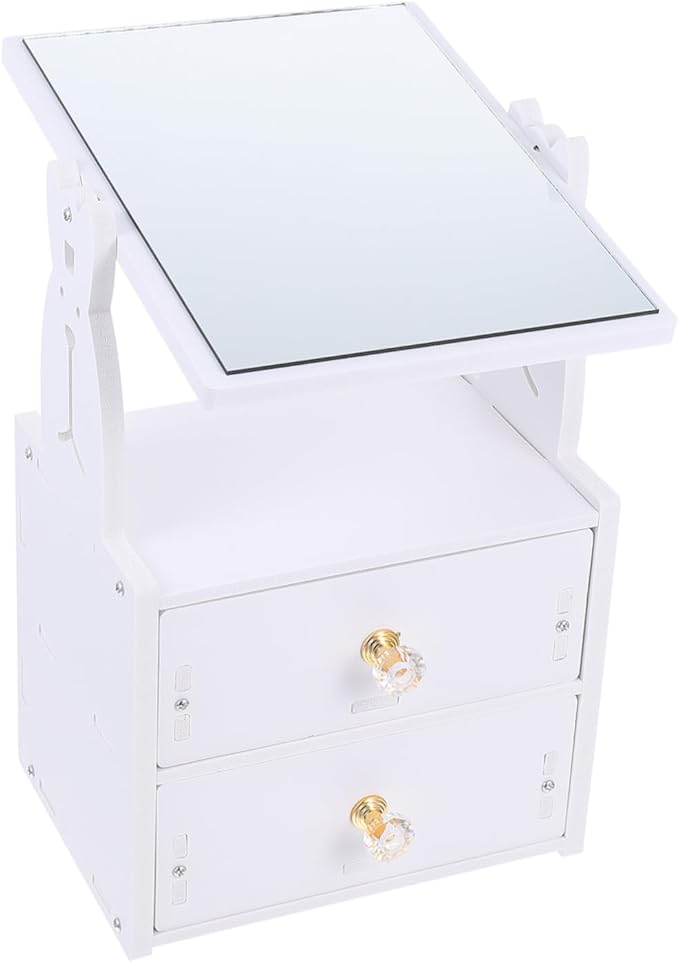 Baluue Large Capacity Storage Box Desktop Mirror Makeup Organizer Stable Vanity Mirror for Shaving Dressing