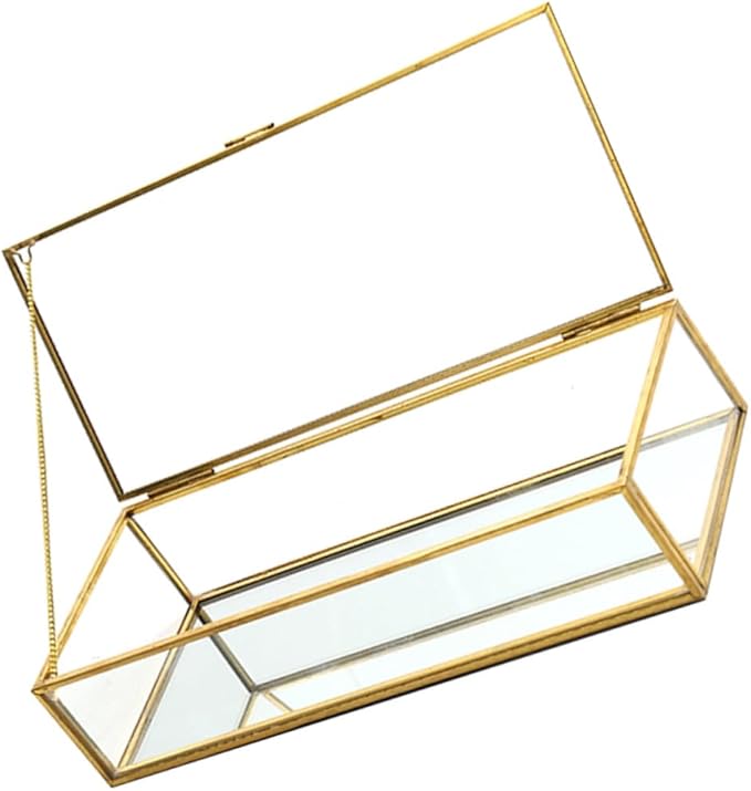 Gold Rim Glass Jewelry Box Desktop Makeup Organizer Geometric Design Ring Necklace Earring Storage Wedding