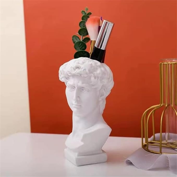 David Statue Flowers Vase Unique Small Bud Vase Sculpture Planter Cosmetic Makeup Brushes Container Pen Holder Display Organizer Creative Art Gift for Home Office Rustic Table Decoration