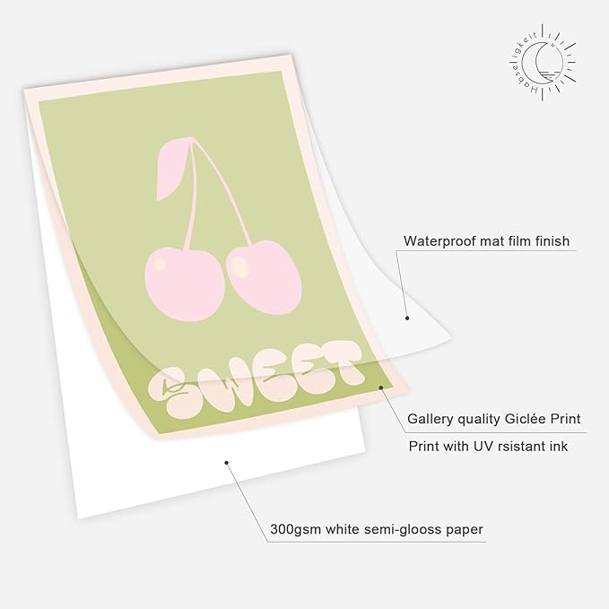 Habseligkeit Green Danish Pastel Wall Decor for Girls Dorm, Aesthetic Cute Room Decor, Preppy Wall Art Prints for Room Decor Aesthetic Unframed, 11x14in, Set of 6
