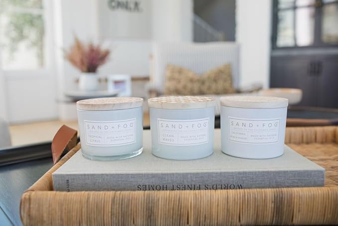 Sand + Fog Scented Candle - Clean Waves – Additional Scents and Sizes – 100% Cotton Lead-Free Wick - Luxury Air Freshening Jar Candles - Perfect Home Decor – 12oz