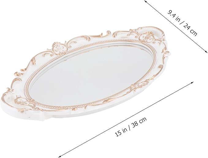 Vintage Oval Mirrored Tray Decorative Display Tray Makeup Organizer Dresser Jewelry Holder Photo Prop for Vanity and Home Décor