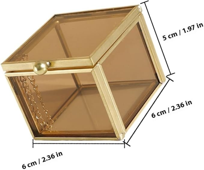 Luxshiny Vintage Square Glass Jewelry Box with Lid, Cosmetic Organizer and Trinket Storage Case for Women, Home Display Container for Rings, Necklaces, and Makeup Essentials