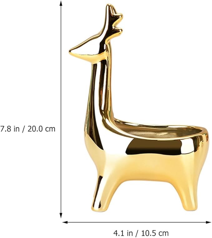 STAHAD Deer Shaped Ceramic Storage Box for Cosmetics and Jewelry, Gold Desktop Organizer Container with Lid, Decorative Holder for Makeup and Small Accessories