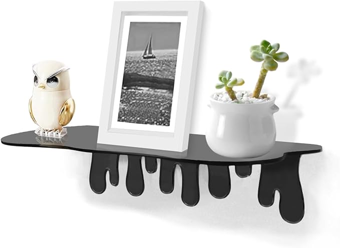 SetGame 2-Pack Acrylic Small Wall Shelves - 12 Inch Floating Shelf for Walls, Home Wall Display Ledges for Storage, Room Décor, Small Album & Items Organizer Display Dripping Wall Decor