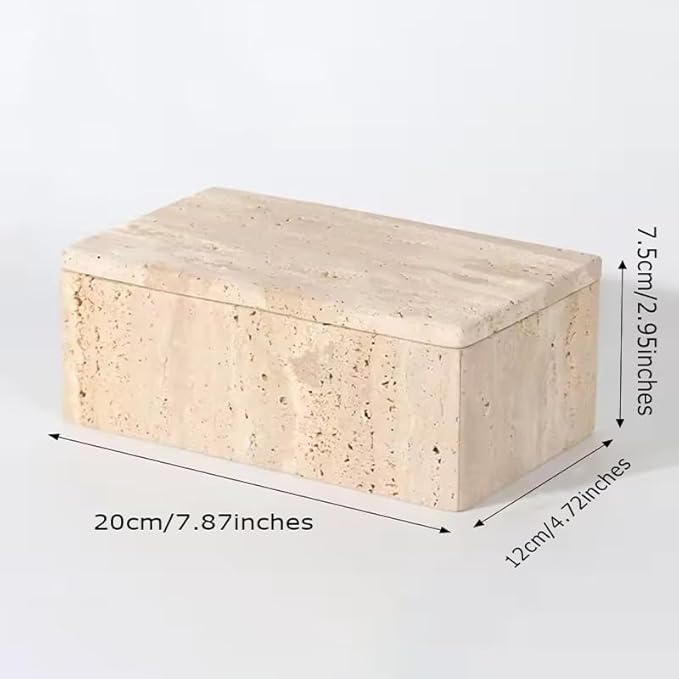 Natural Marble Storage Rectangle Containers Cotton Swab Holder, Organizers with Lids,Travertine Stone Box for Qtips, Makeup, Bathroom Essentials & Home Storage (rectangular box)