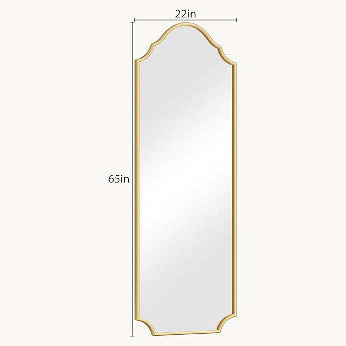 WallBeyond Arched Full Length Mirror Wall Mounted, 65"x22" Gold Metal Frame Full Body Mirror for Bedroom, Living Room, Hanging or Leaning Against Wall Full Size