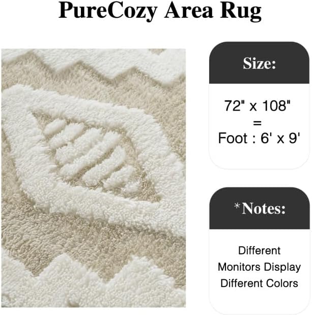 PureCozy Super Soft Shag Rug 6x9 for Living Room Modern Beige Washable Large Area Rugs High Pile Non-Shedding Throw Rugs Non Slip Indoor Office Carpet for Playroom Bedroom Home Aesthetic Decor