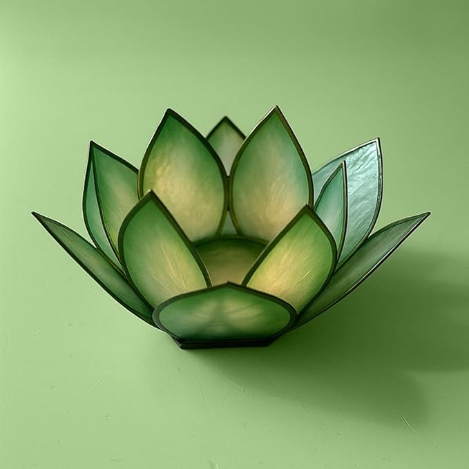 Om Gallery Capiz Shell Lotus Flower Decor Tealight Candle Holder for Serene Ambiance -Decorative Natural Shell Mini Candle Holders for Meditation, and Relaxation, Rain Forest