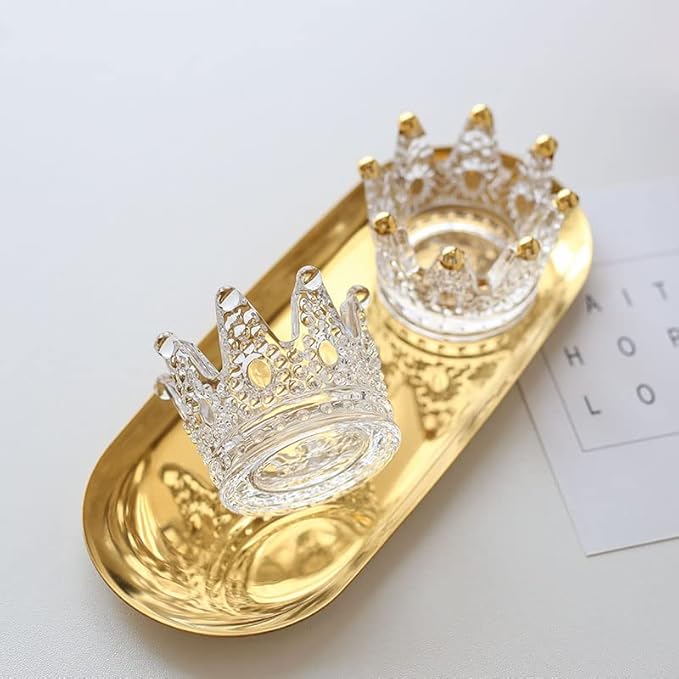 Crystal Glass Candle Holder Set of 3 Crown Shaped Makeup Sponge Beauty Egg Storage Rack Jewelry Watch Nail Art Dappen Dish Wedding Christmas Decor