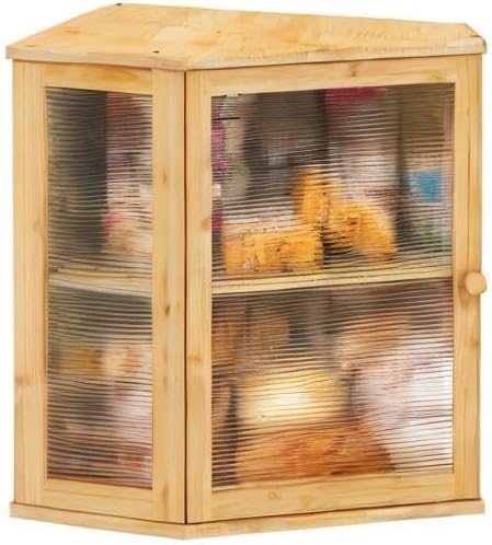 viewcare Corner Bread Box for Kitchen Counter, Bamboo Wood Large Capacity Bread Storage Bin with Acrylic Wavy Door Panel (Natural, Extra Large)