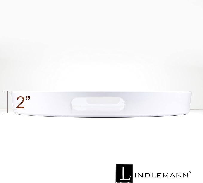 White Serving Tray Large Melamine Platter Round Breakfast Trays with Handles for Coffee Table Ottoman Living Room Home Décor Holiday Celebration & Party (17")