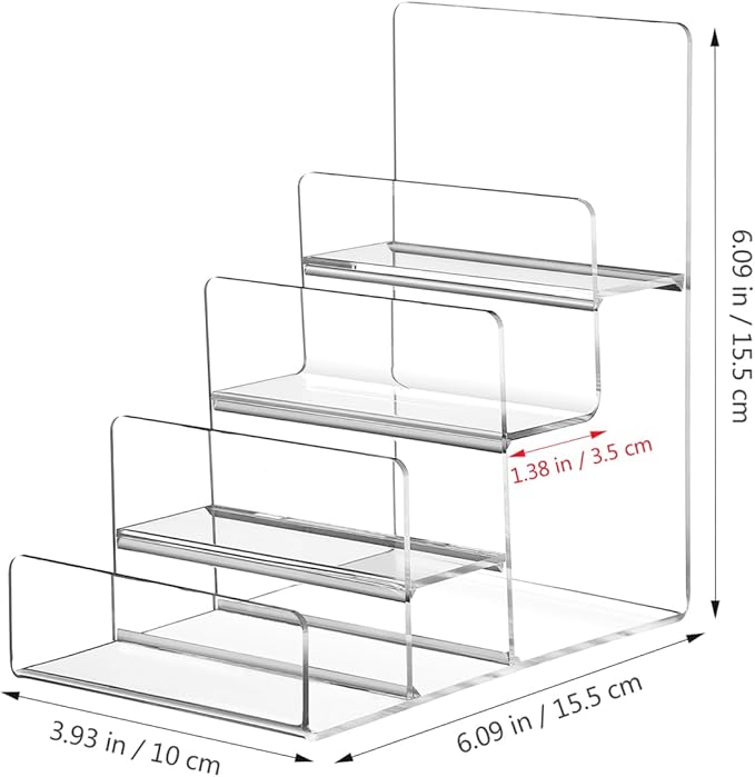 DOITOOL 4-Tier Wallet Display Stand Acrylic Purse Organizer Handbag Purse Stands Jewelry Riser Acrylic Display Shelf for Perfume Jewelry Sunglasses Handbag