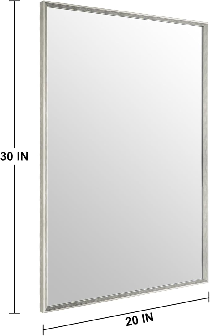 Bathroom Mirror for Wall, 20x30 Inch Metal Framed Mirror, Brushed Nickel Rectangle Mirror, Bathroom Vanity Mirror Farmhouse, Tempered Glass, Anti-Rust, Hangs Horizontally or Vertically