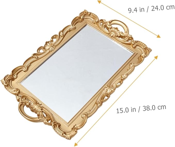 Healifty Vintage Perfume Tray and Mirrored Vanity Tray Decorative Organizer for Makeup, Jewelry, and Dresser Display, Rustic Mirror Plate for Home Décor and Photography Props
