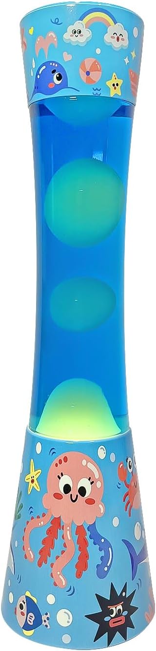 15.5 Inch Sea World Liquid Motion Lamp, 2 Bulbs, Relaxing Night Light Motion lamp for Bedroom, Mood Lamp for Adults, Birthday Present Nightlight Calming Lamp Bedside Lamp for Kids, Room Decor