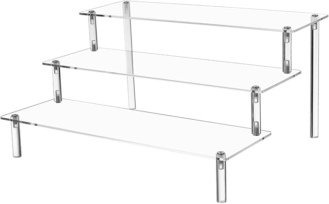 Ipetboom Acrylic Display Shelf Organizer Wide Perfume Makeup Vanity Stand Sturdy Risers for Cupcakes Desk Supplies Storage and Decor