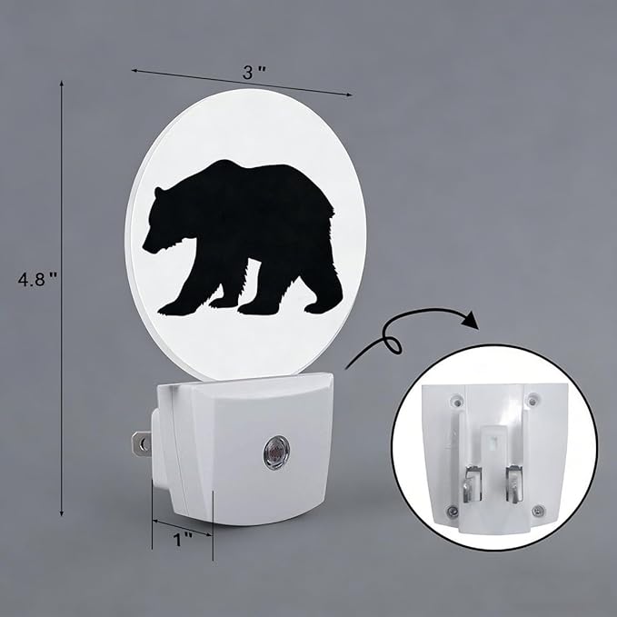 Black Bear Night Light Plug Into Wall Auto Led Sleep Round Lamp for Living Room Hallway Stairs