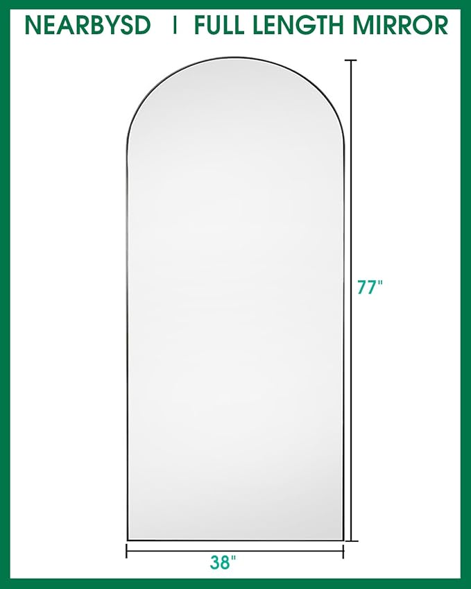 NEARBYSD Arched Full Length Mirror77 x38 Full Body Floor Mirror Standing Hanging or Leaning Wall, Arch Wall Mirror with Stand Aluminum Alloy Frame for Bedroom Cloakroom Black