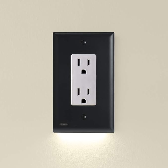 Single - SnapPower GuideLight [for Standard Decor, Not GFCI outlets] - Night Light - Electrical Outlet Wall Plate with LED Night Lights - Automatic On/Off Sensor - (Décor, Black)