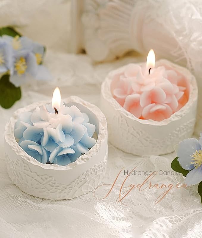 Blue Hydrangea Flower Candle for Mom - Mother's Day & Teacher Gifts for Women Mom Wife, Lace Cup Decorative Scented Candle, Romantic Home Fragrance, Spring Summer Home Decor