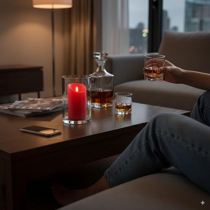 VENTA Flickering Flameless Candles with Remote Control - Led Candles Battery Operated - Battery Operated Candle for Decoration Table, Timer & Dimmer Features, Set - 3Pcs (4",5",6") (Red)