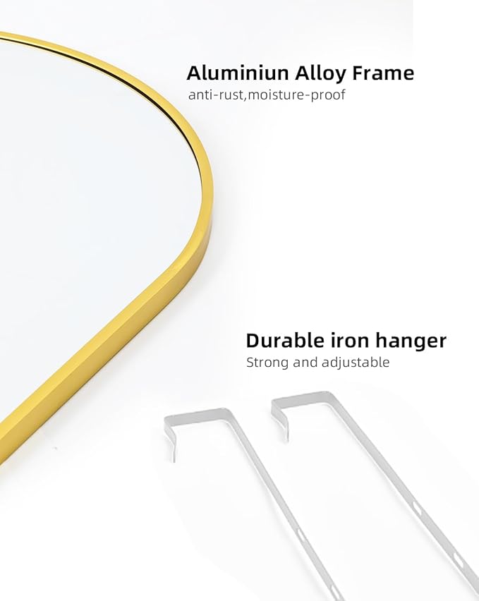 DMWOODFL Arched Over The Door Mirror 50x16 Full Length Hanging Mirror with Adjustable Height, Space-Saving, Shatterproof Tempered Glass & Aluminum Alloy Frame for Bedroom, Dorm, Entryway, Gold