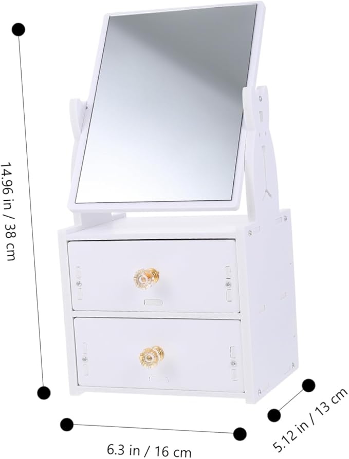 Baluue Large Capacity Storage Box Desktop Mirror Makeup Organizer Stable Vanity Mirror for Shaving Dressing