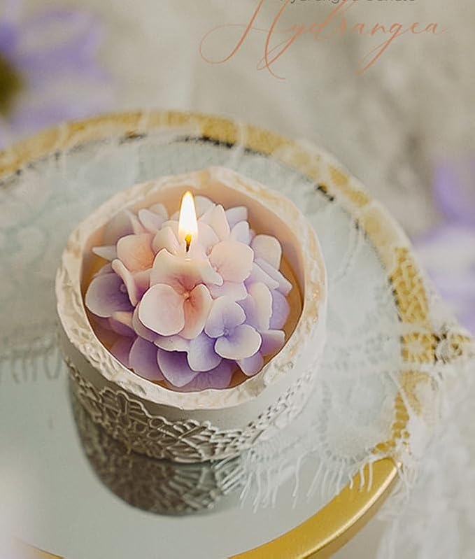 Purple Hydrangea Flower Candle - Teacher Appreciation Gifts for Women, Thank You Gift for Mom Wife on Mother's Day, Romantic Decorative Lace Cup Rustic Floral Candles, Lavender Home Fragrance