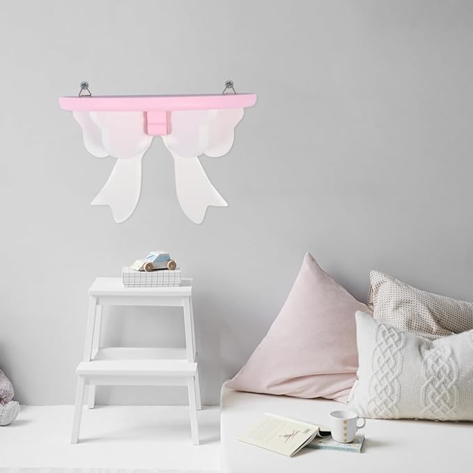 DOITOOL Bowknot Wall Shelf 7.87X5.11X3.93 Inch Indoor Floating Storage Rack Cute Bow Decor Wall-Mounted Organizer for Bedroom and Home Display