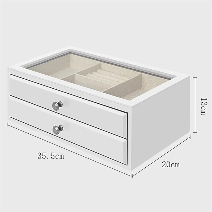 Jewelry Storage Box Makeup Organizers Jewelry Boxes Organizer Vintage Jewelry Case with 2 Drawers and Transparent Glass Lid