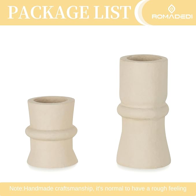 Romadedi Candlestick Holders Boho Decor: Taper Candle Holders Paper Mache for Living Room Modern Decorations White Candle Stick Dining Table Centerpiece Fireplace Home Decoration Beige