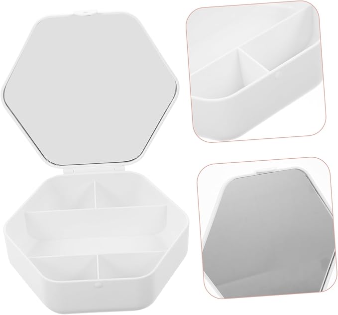 SOLUSTRE Portable Travel Jewelry Box Makeup Storage Mirror Earring Holder Mini Organizer for Women Fashion White