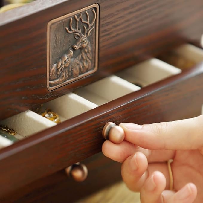 Makeup Organizers 10.23 Inch Jewelry Box Wooden Retro Storage Box Small Jewelry Box Box Can Store Display Ring Bracelet Necklace Earrings Watch Jewelry Case
