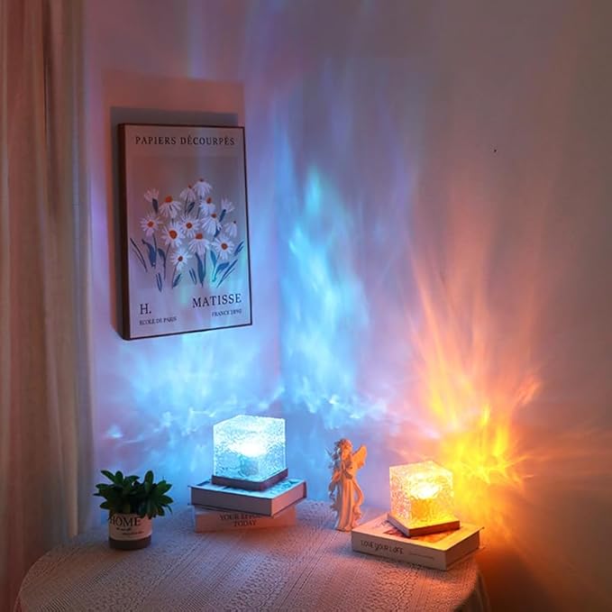 Ocean Wave Projector Light, 16 Colors Luminorthe Cube Lamp, 3D Holographic Water Ripple Lamp with Remote Control, Night Light for Bedroom, Home, Party Mood Lighting (2 Pack)
