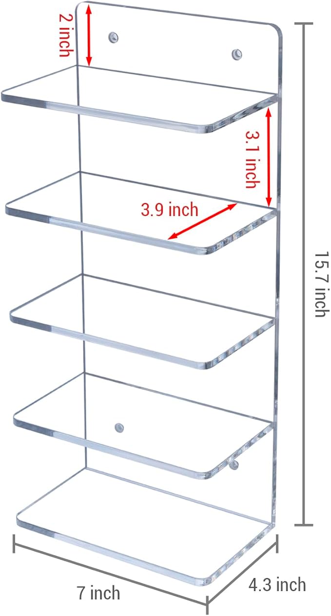 MyGift 5 Tier Premium Clear Acrylic Sunglasses Holder Rack, Wall Mounted Eye Glasses Shelf or Tabletop Display Stand, Retail Eyewear Showcase Storage Organizer