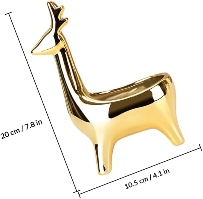 Deer Shaped Ceramic Jewelry Storage Box with Lid, Small Multipurpose Cosmetics and Sundries Organizer for Desktop Home Décor, Gold Decorative Container for Makeup and Accessories