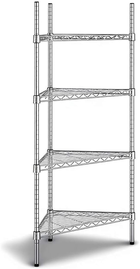 25" W x 18" D x 54" H NSF Chrome Triangle Heavy Duty Corner Shelving Kit, 4-Shelf Adjustable Wire Rack