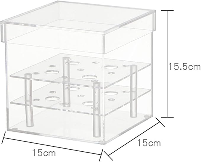 Acrylic Vase Acrylic Flower Box Decorative Square Vase Water Holder Makeup Organizer with Removable Lid and 16 Holes for Suitable for Wedding Party Bi