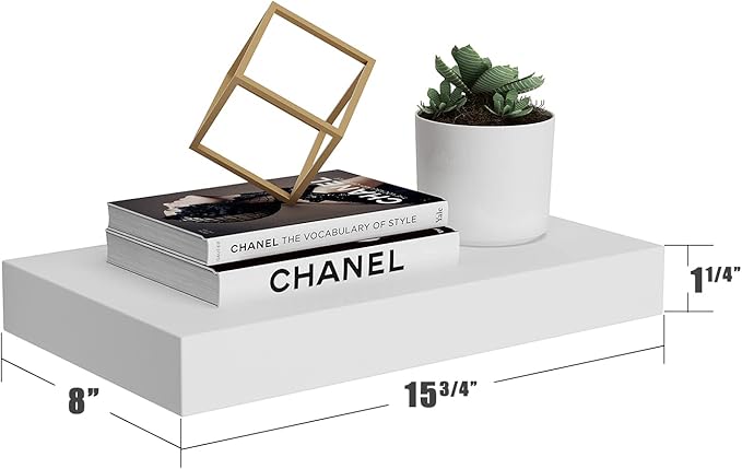 WELLAND Set of 2 Floating Shelves Wall Mounted Shelf, for Home Decor with 8" Deep (White, 15 inch)