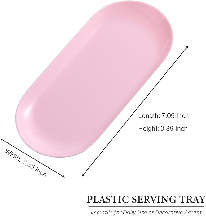 SUTOKAKA 2 Pack Pink Plastic Jewelry Tray Decorative Dish, Small Oval Candy Dessert Plate, Manicure Tools Placing Supplies for Home Salon Storage