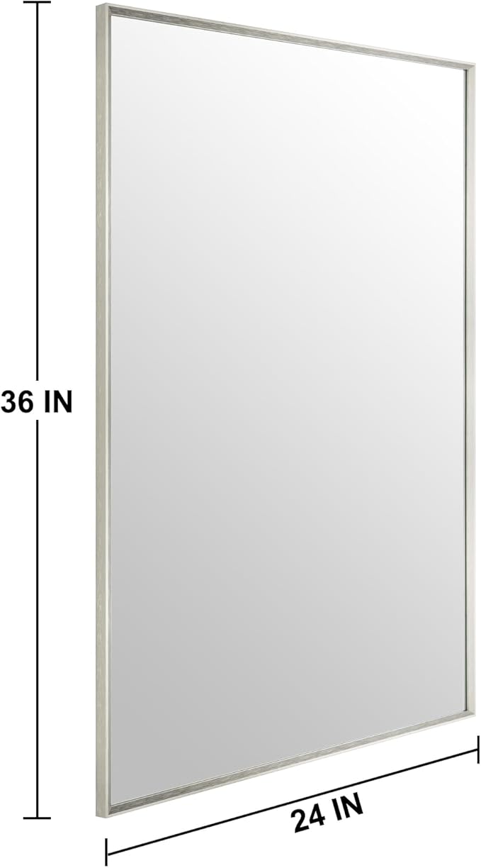 Bathroom Mirror for Wall, 36x24 Inch Metal Framed Mirror, Brushed Nickel Rectangle Mirror, Bathroom Vanity Mirror Farmhouse, Tempered Glass, Anti-Rust, Hangs Horizontally or Vertically