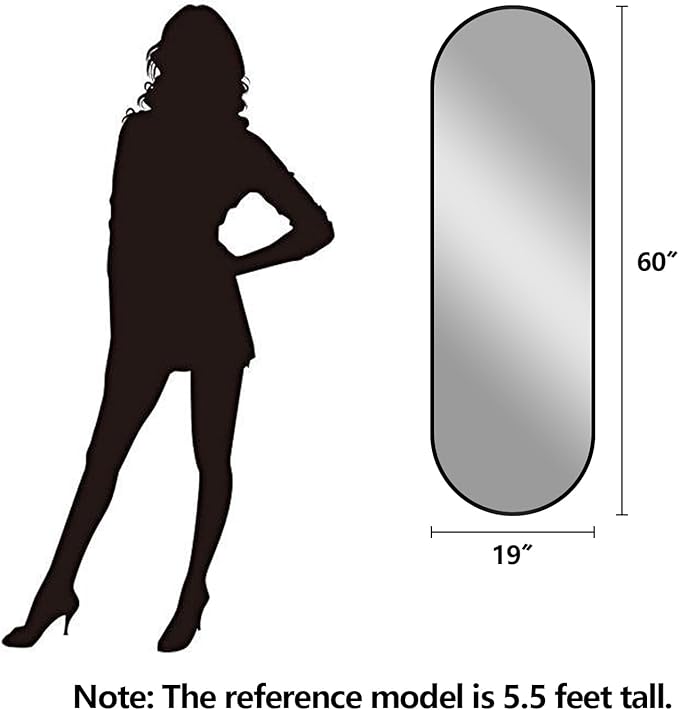 Oval Full Length Mirror, 60"×19" Wall-Mounted Mirror with Metal Frame, Ultra-Clear Explosion-Proof, Simple and Classic Deco for Cloakroom/Bedroom/Living Room, Gold