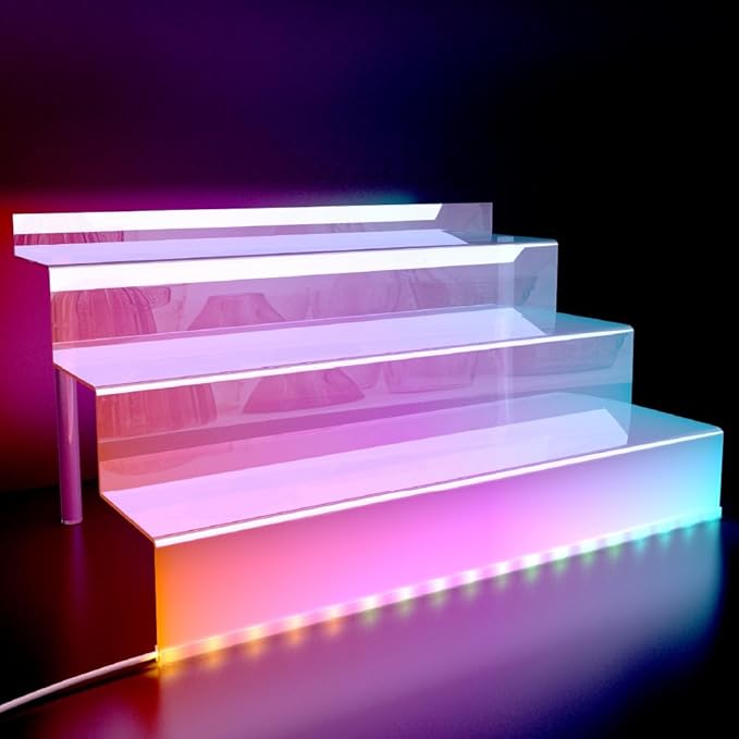 12 IN Clear Display Riser Stand with LED Light， Acrylic Organizer for Perfume, Figures, Cupcake, Dessert, Cologne Holder, Desktop Display Stand for Organize and Decoration
