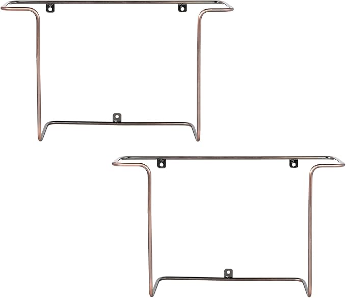 MyGift Modern Metal Wire Wall Mounted Vinyl Records Storage Racks, Hanging LP Record Holders, Floating Album Cover Display Shelves, Set of 2 (Vintage Copper-2 Pcs)