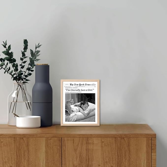 Bwodke OAK Wood Framed Wall Art Audrey Hepburn Magazine Canvas Art I‘m Literally Just a Girl Pictures Wall Decor Trendy Prints Vintage Newspaper Artwork for Girly Dorm Bedroom 8"x10"