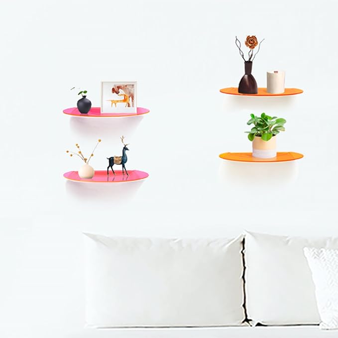 SetGame 2-Pack Acrylic Small Wall Shelves Wall Decor Wall Mounted, 12" Floating Wall Ledge Shelf, Acrylic Shelves for for Action Figures Display, Room Décor, Space Saving, Items Organizer, Orange