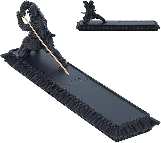 DICOSMETIC Incense Holder Samurai Incense Burner Black Incenses Holder with Storage Box Ash Catcher Warrior Incenses Burner for Aromatherapy Meditation Yoga Room Decor