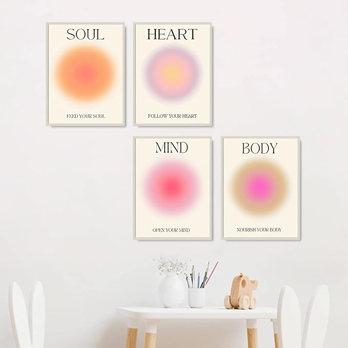NCYEL 4 colorful abstract halo posters angel number positive energy inspirational language inspirational wall art bedroom girls room pink decoration living room bedroom apartment hotel dormitory 12x16